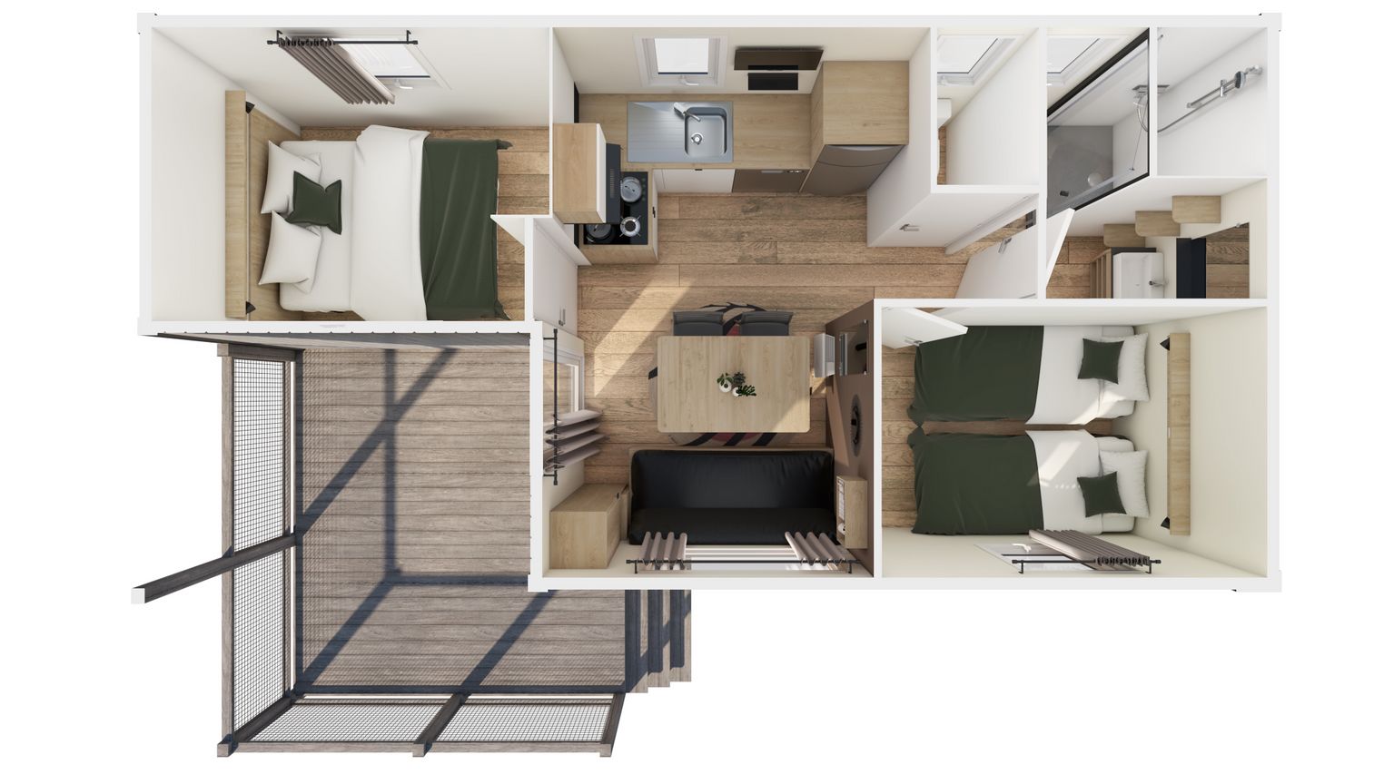residences trigano mobil home 2 chambres nest 29 left plan 3D