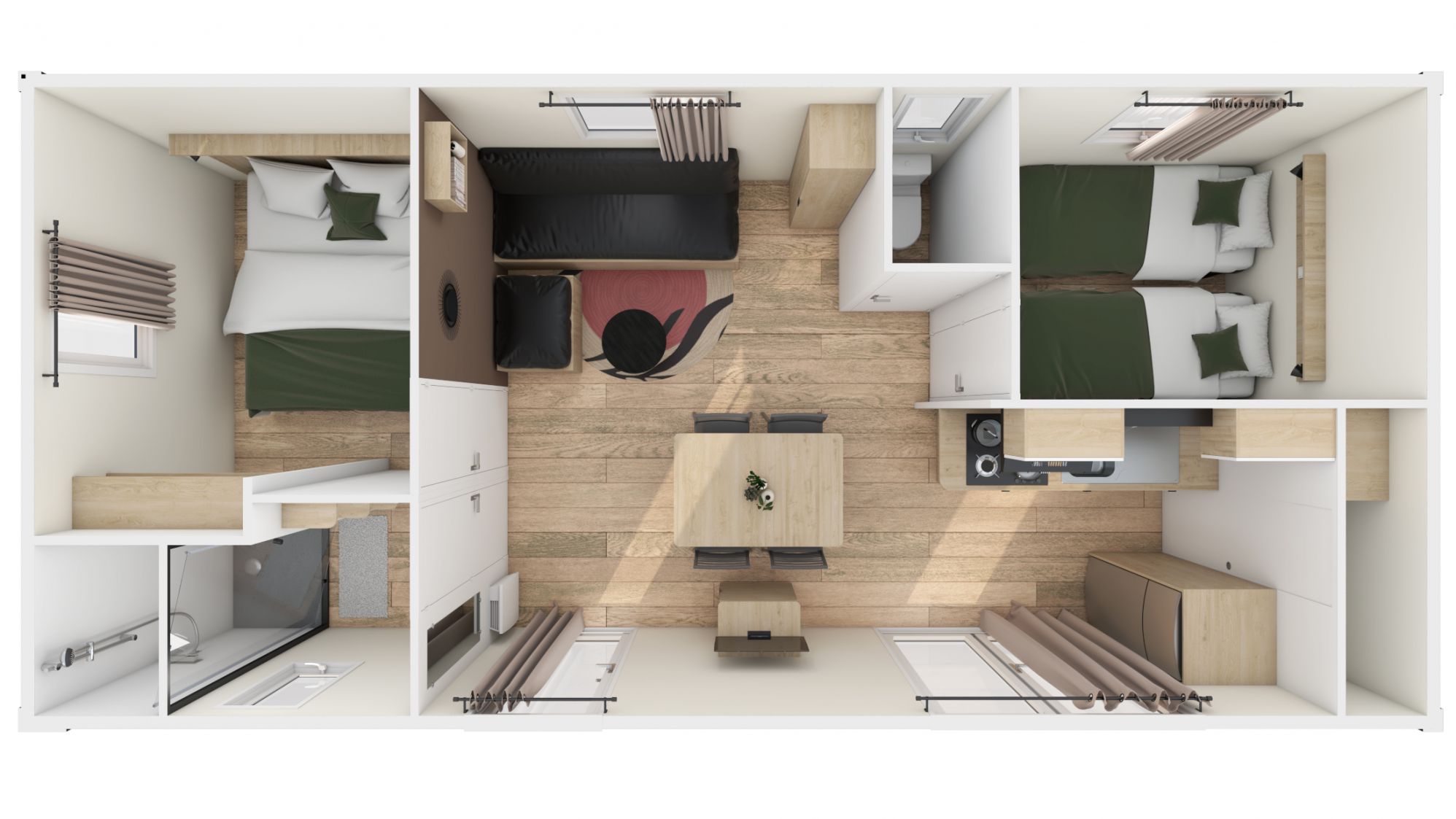 residences trigano mobil home 2chambres nest33 2 plan 3D